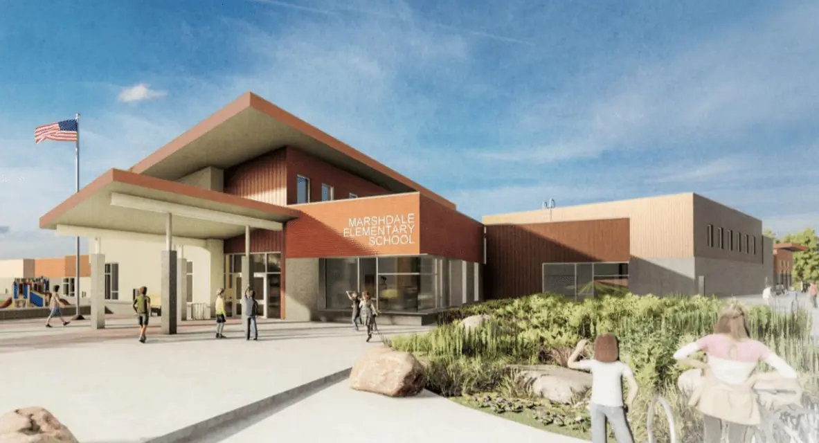 Rendition of new Marshdale Elementary building opening Fall 2022